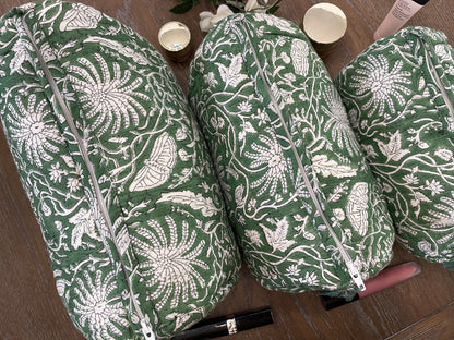 Lush Leafy Handblock Printed Multiuse Pouch