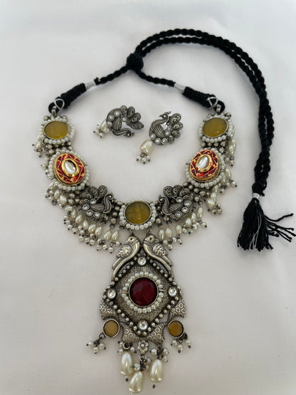 Peacock Splendor Stone Necklace with Earrings