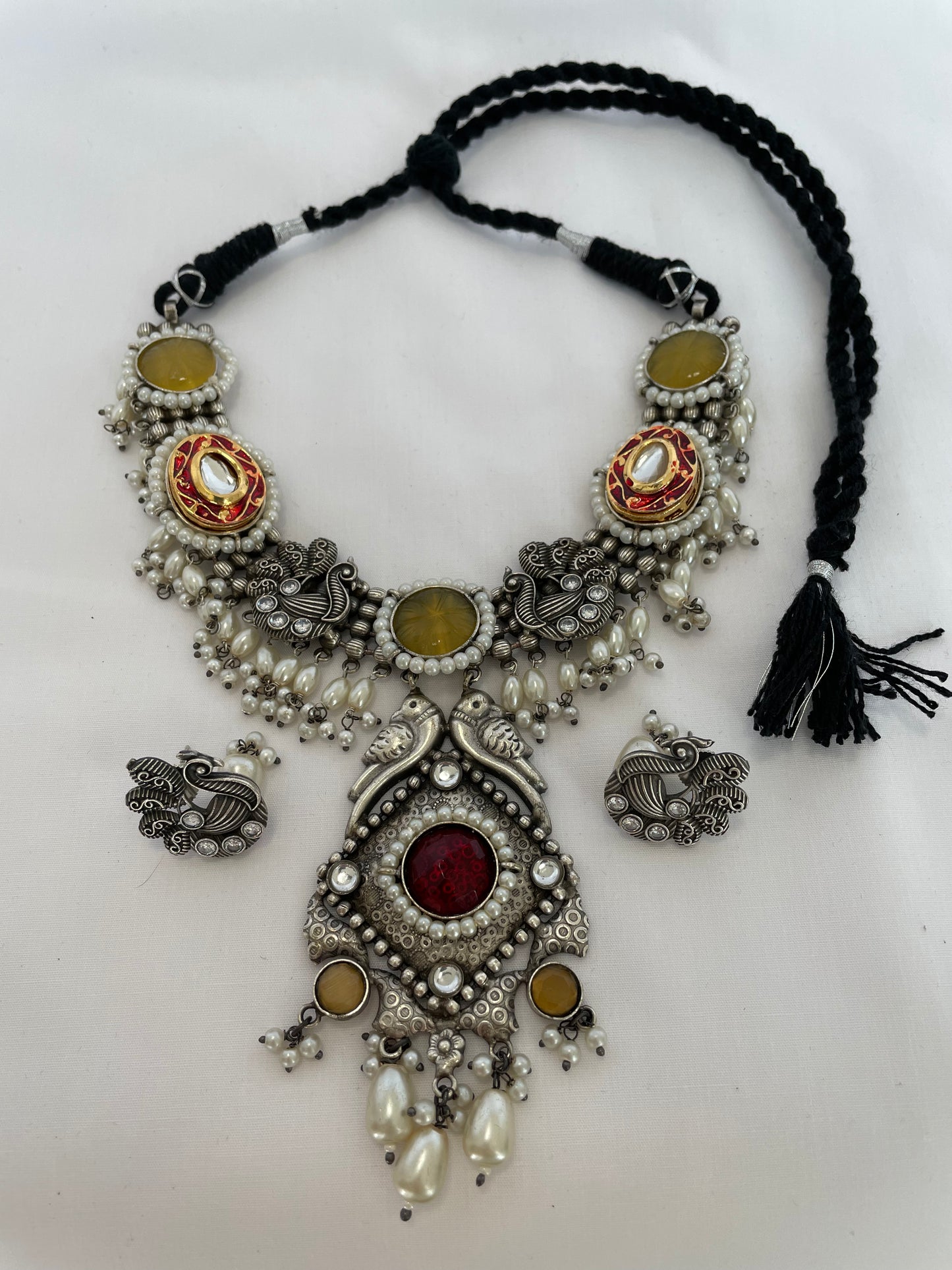 Peacock Splendor Stone Necklace with Earrings