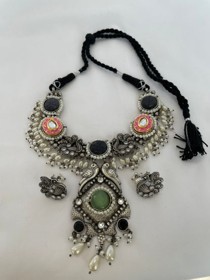 Peacock Splendor Stone Necklace with Earrings