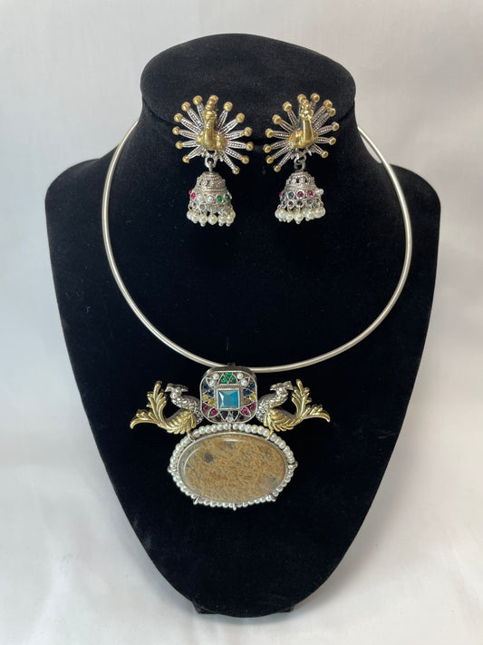 Dancing Peacock Necklace with Earrings