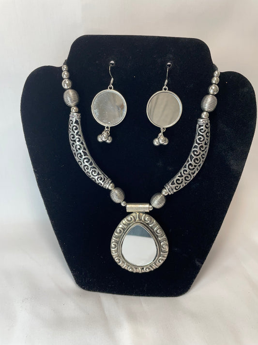 Mirror Necklace with Earrings