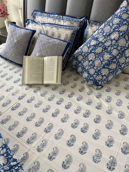 Ethereal Elegance Handblock Printed Cotton Bedsheet