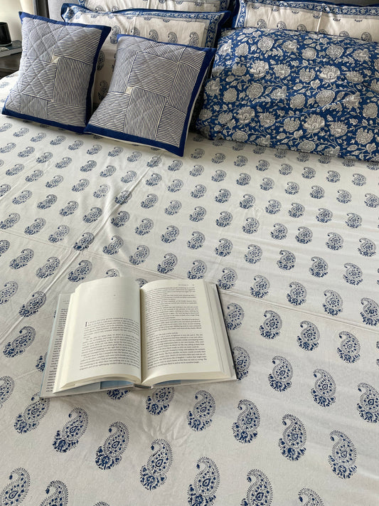 Ethereal Elegance Handblock Printed Cotton Bedsheet