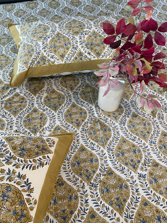 Golden Glow Handblock Printed Cotton Bedsheet