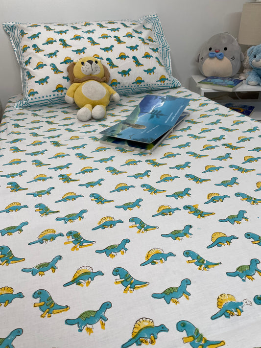 Dino Dreams Handblock Printed Bedsheet