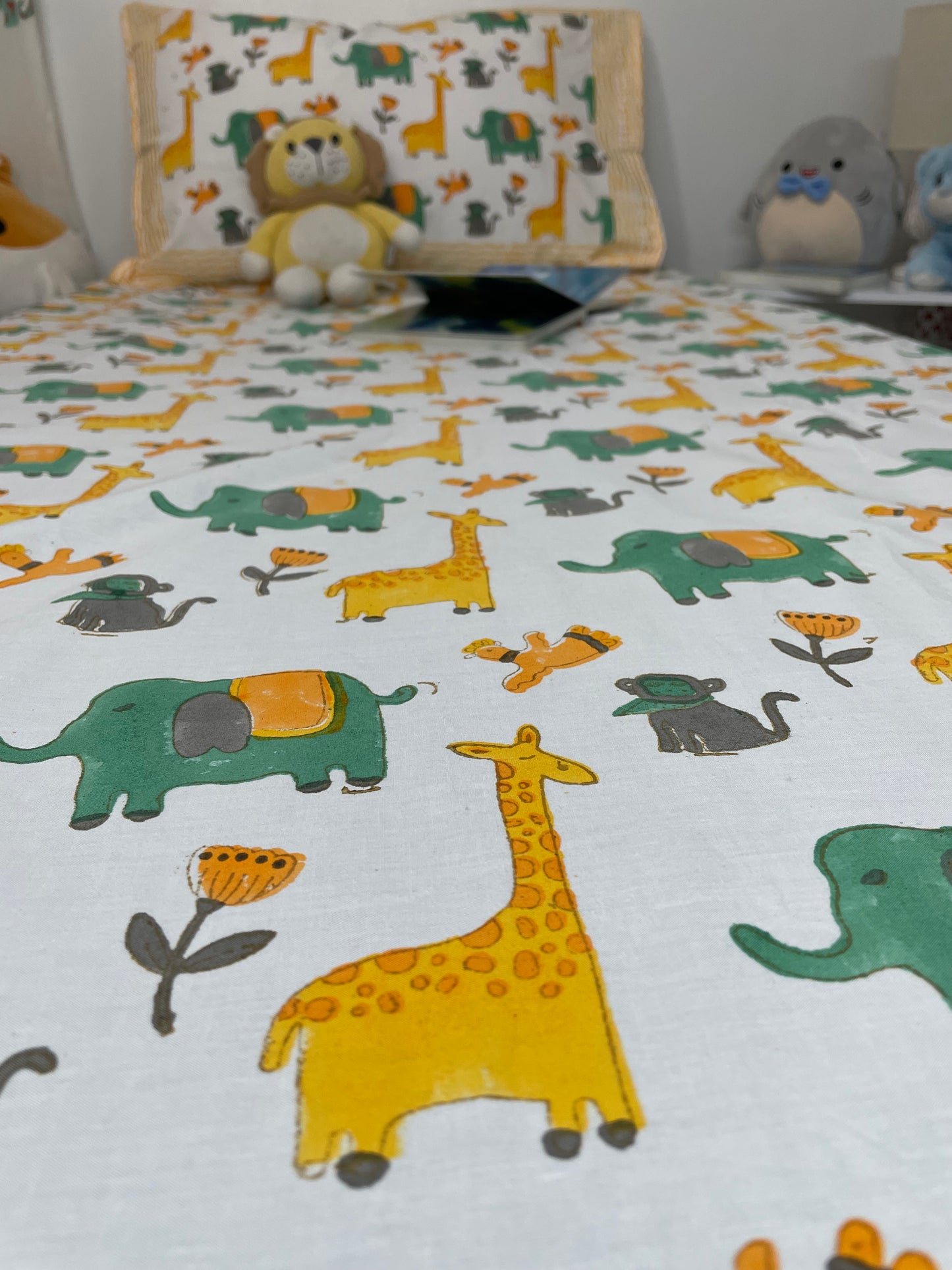 Jungle Friends Handblock Printed Cotton Bedsheet