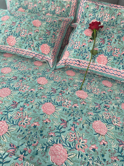 Dreamy Daisies Handblock Printed Cotton Bedsheet